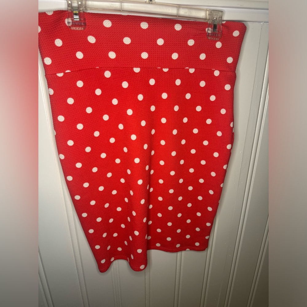 Pink LulaRoe Pencil Skirt with White Polka Dots - Size Medium